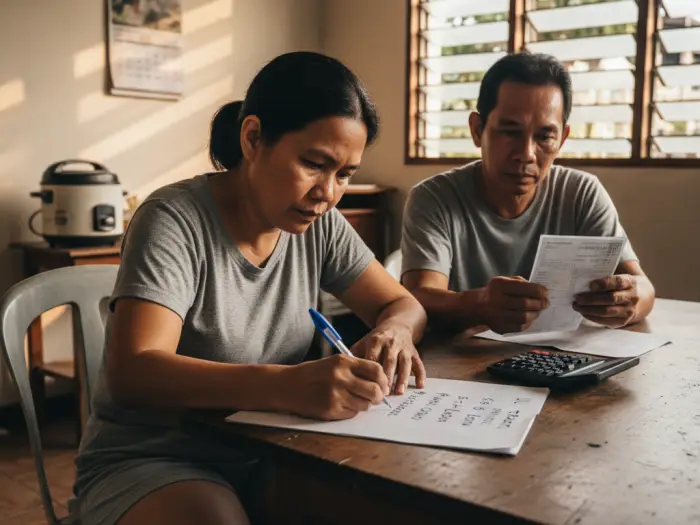Filipino parent listing utang tips bayad for debt management PH at home.