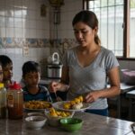 Filipina mom preparing homemade Filipino street food for merienda in a Pinoy kitchen