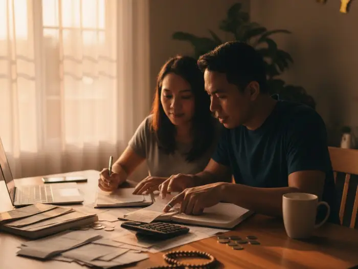 Filipino couple organizing finances to clear debt before New Year’s Eve.