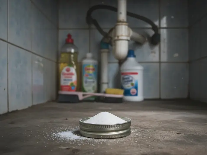 Baking soda and sugar DIY cockroach bait under Pinoy sink