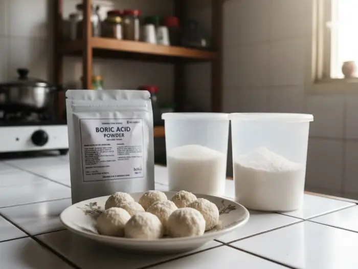 Boric acid homemade cockroach trap in a Filipino kitchen
