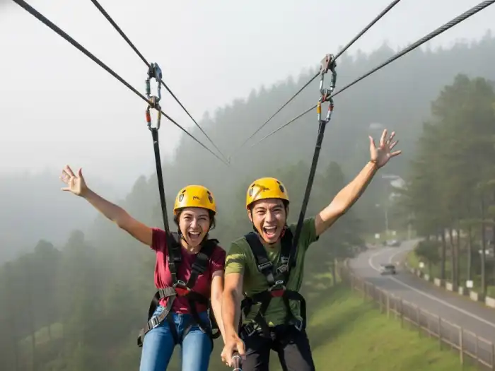 Tourists ziplining over a canyon in Cagayan de Oro, a popular adventure beyond rafting.