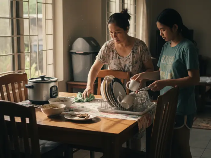Cleaning Filipino dining area to prevent cockroaches naturally