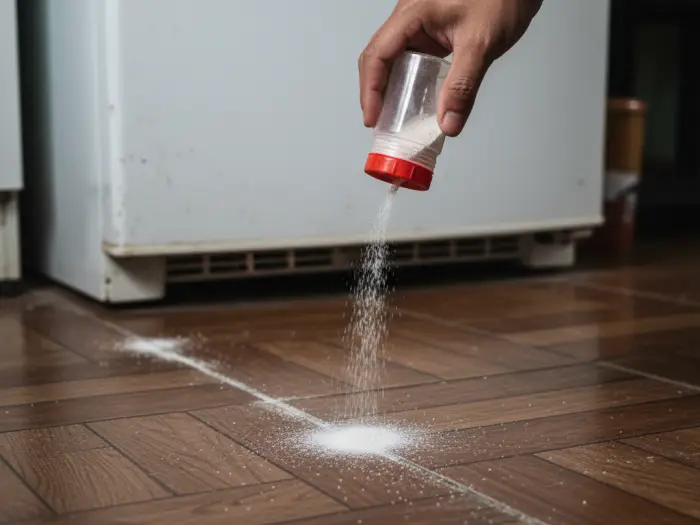 Sprinkling diatomaceous earth for natural cockroach control in Pinoy home