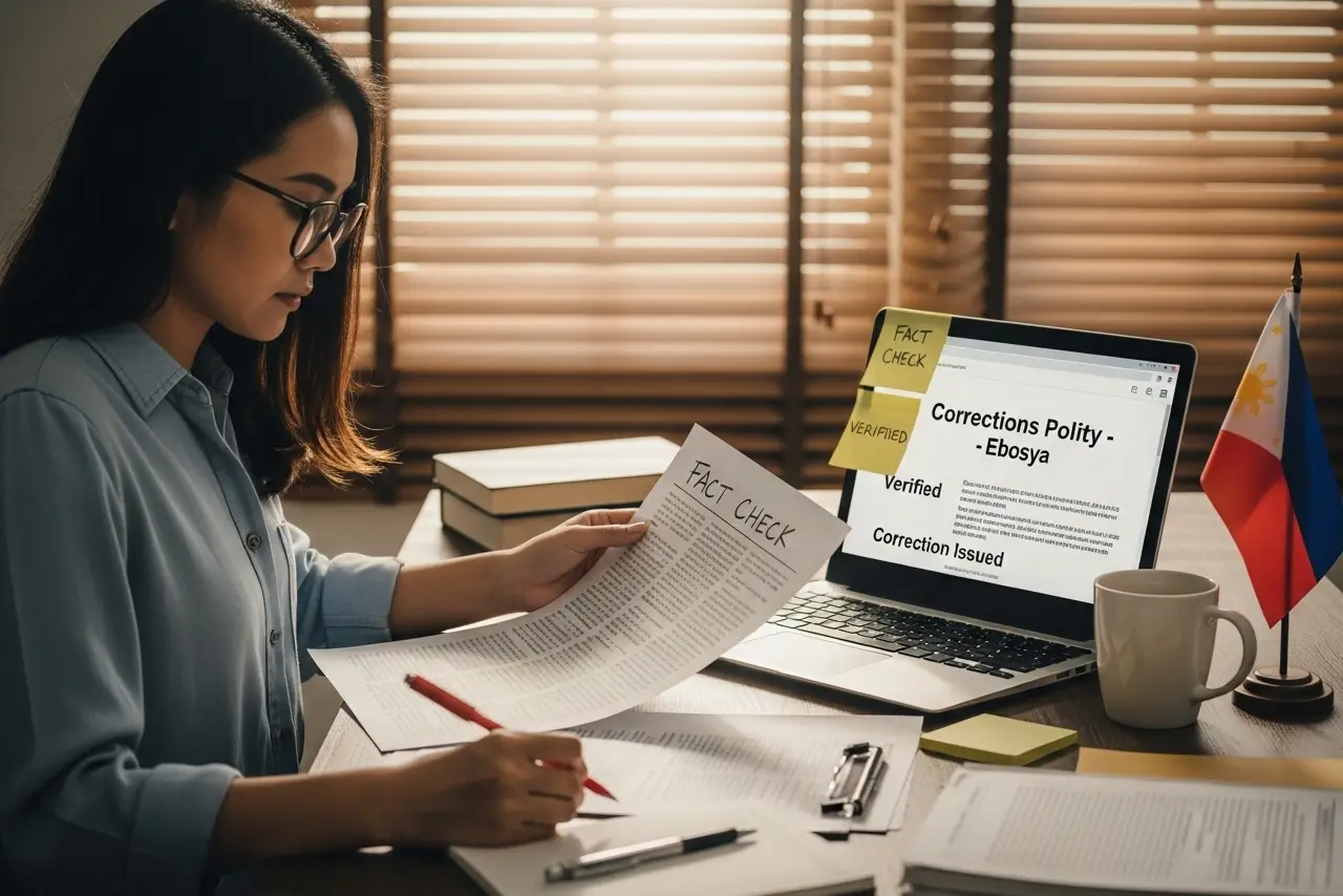 Filipino editor reviews printed articles and updates Ebosya.com corrections policy.