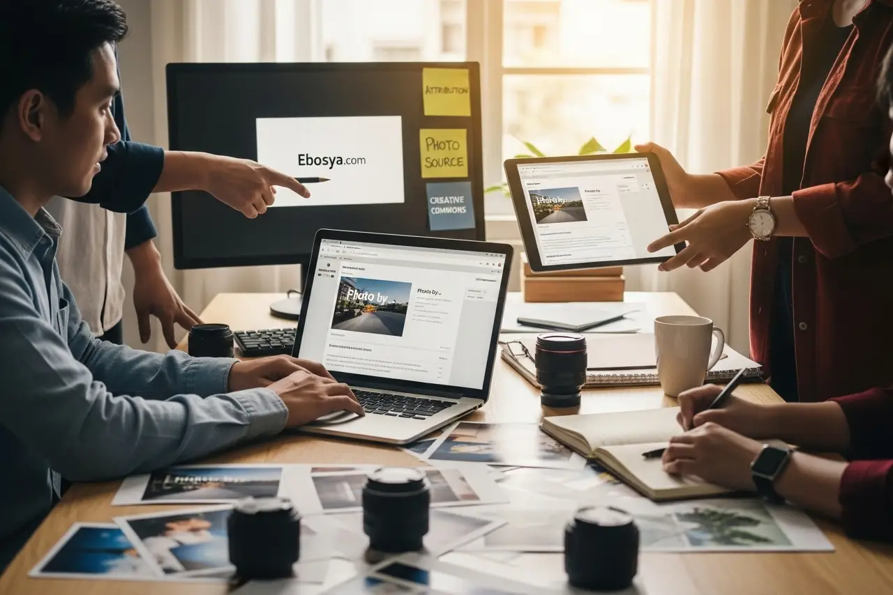 Ebosya.com editorial team credits photographers and content creators during meeting.