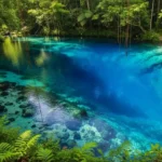 The Enchanted River in Hinatuan showing its deep blue and turquoise gradient waters.