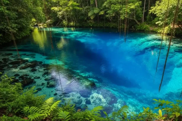 The Enchanted River in Hinatuan showing its deep blue and turquoise gradient waters.