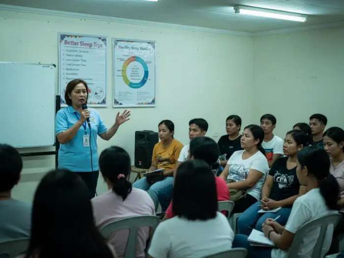 Barangay forum on iwas puyat and better sleep tips in the Philippines.