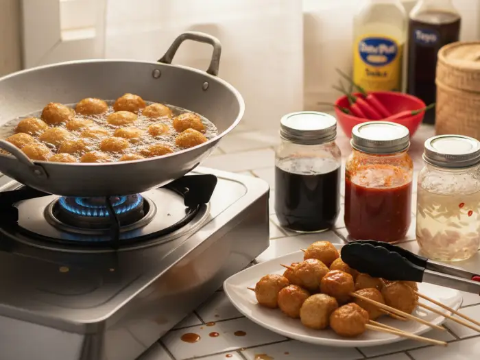 Filipino fishball recipe with manong-style sweet and spicy sauce