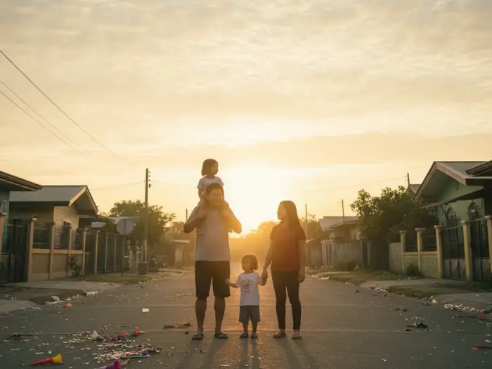 Filipino family watching the sunrise on New Year’s Day after celebrating all night.