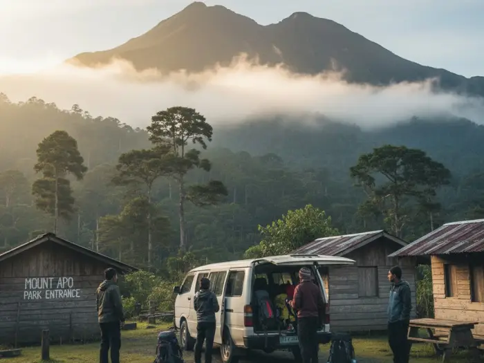 Filipino climbers arriving at the Mount Apo jump-off point in Kidapawan, Cotabato.