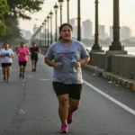 Filipina jogging by Manila Bay as part of healthy weight loss and paano pumayat tips.