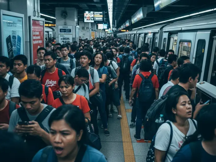 Filipino commuters at a crowded MRT station showing why stress is a big deal in PH.