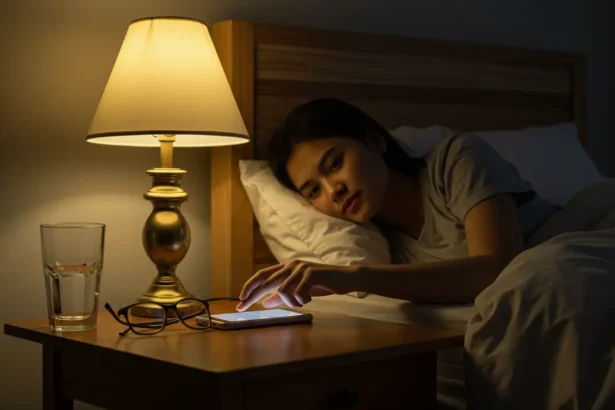 Filipina turning off her phone before bed as part of better sleep tips to iwas puyat.