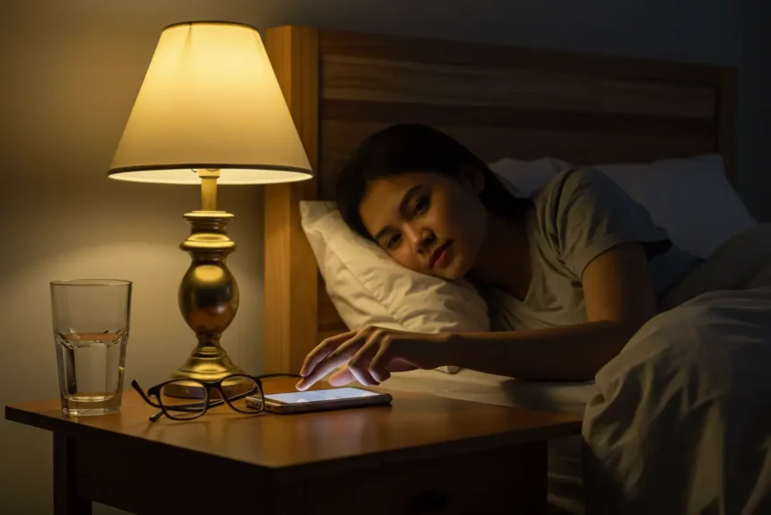 iwas puyat better sleep tips philippines Filipina turning off her phone before bed as part of better sleep tips to iwas puyat.