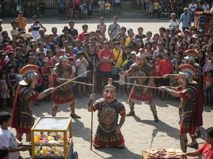 Morions reenacting the biblical story of Longinus during the Holy Week festival.