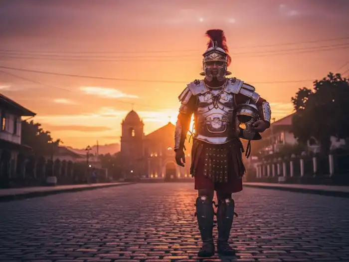 Morion walking home after the day’s Holy Week procession in Marinduque.