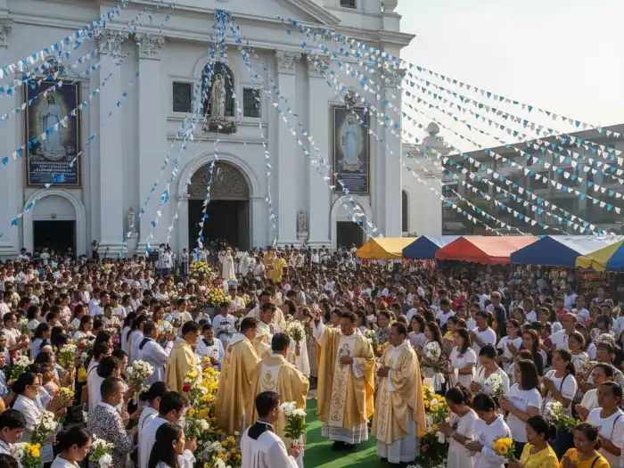 Devotees gather at Naga Metropolitan Cathedral for Peñafrancia Festival opening mass.