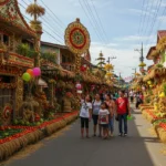 Houses in Lucban, Quezon decorated with kiping and vegetables during the Pahiyas Festival.