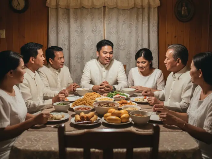 Filipino families gathered for pamamanhikan, the traditional pre-wedding courtship visit.