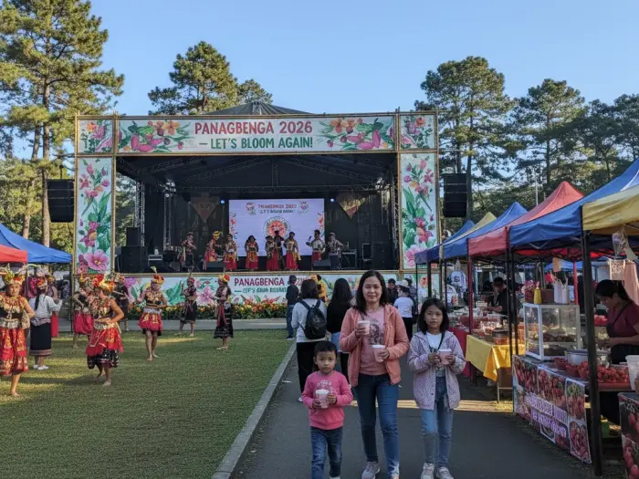 Early morning setup for Panagbenga 2026 events at Burnham Park, Baguio City.