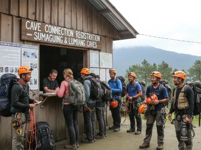 sagada tourism office registration spelunking Tourists register for the Sagada Cave Connection tour at the local tourism office.