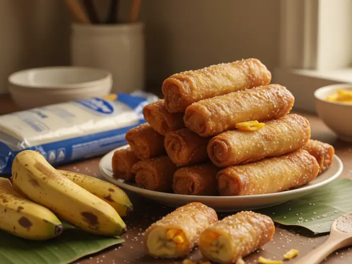 Filipino turon recipe with saba banana and jackfruit filling