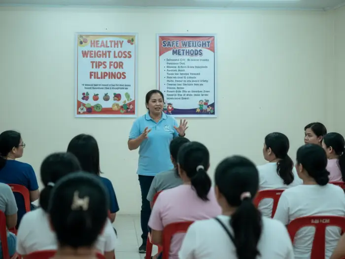 Barangay seminar on healthy weight loss tips for Filipinos.