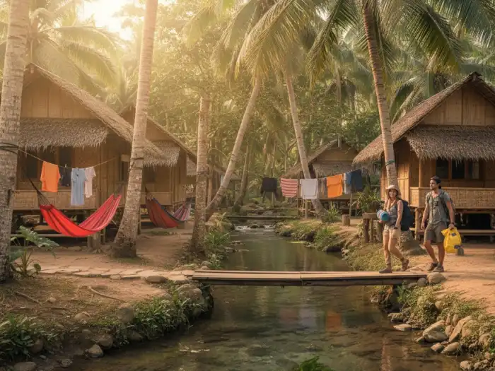 Bamboo cottages near the Enchanted River in Hinatuan, Surigao del Sur.