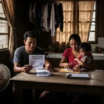 Filipino family facing an unexpected expense inside a modest home, highlighting the need for an emergency fund.