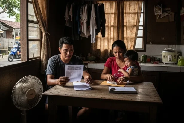 Filipino family facing an unexpected expense inside a modest home, highlighting the need for an emergency fund.