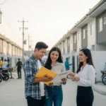 Filipino couple outside their new home reviewing their Pag-IBIG housing loan approval.