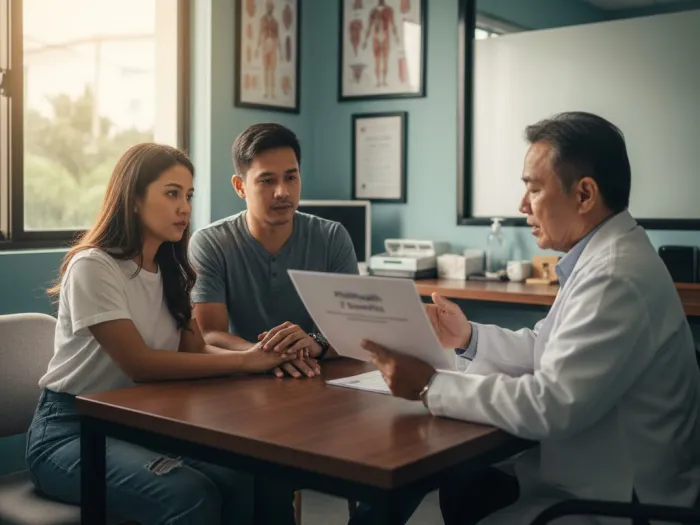Filipino consulting a doctor to know if his illness qualifies for PhilHealth Z Benefits.