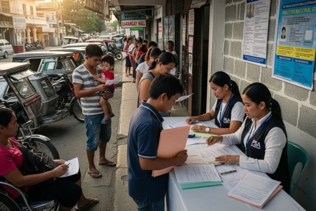 Filipinos lining up at a PSA center for their Philippine National ID PhilSys registration.