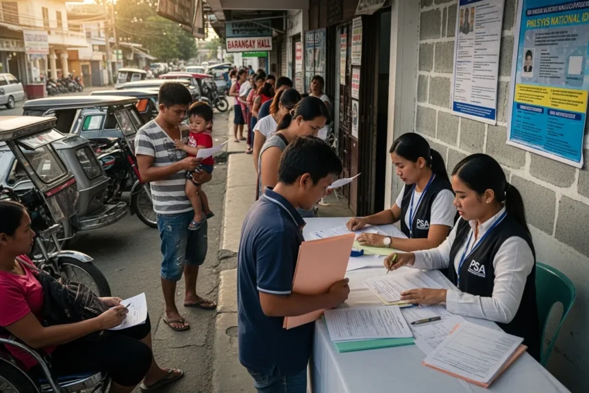 Filipinos lining up at a PSA center for their Philippine National ID PhilSys registration.