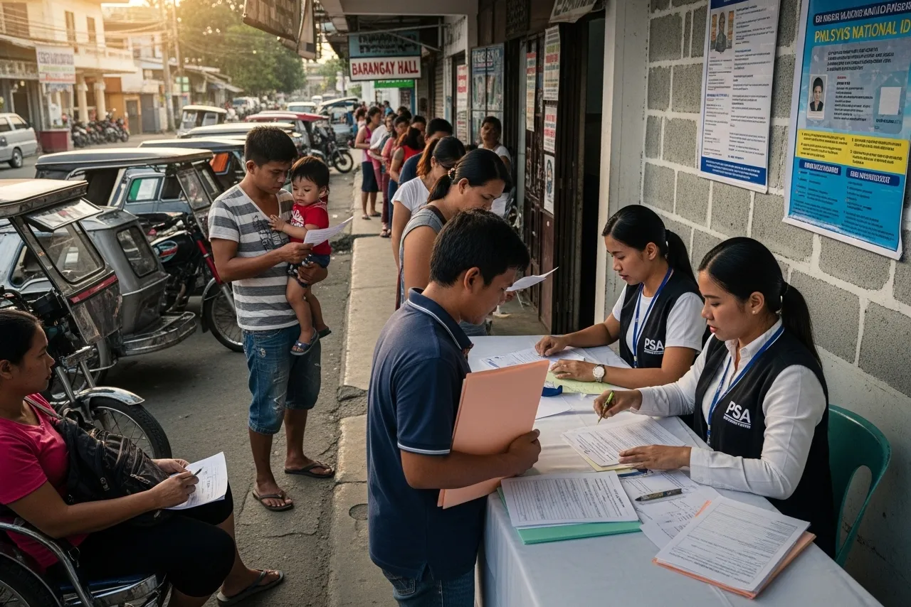 Filipinos lining up at a PSA center for their Philippine National ID PhilSys registration.
