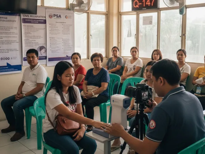 Filipina completing biometrics at a PSA center for her PhilSys Philippine National ID.