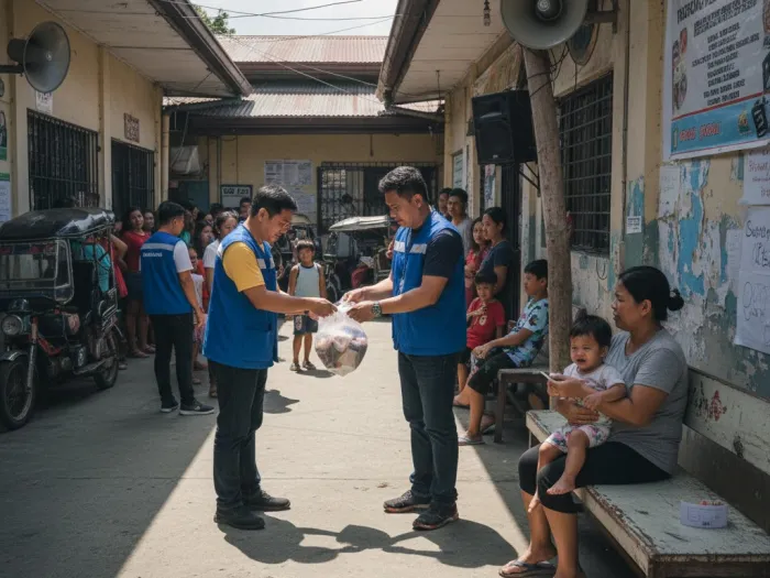 lgu local assistance pinoy barangay relief Government Assistance Programs and relief goods at a barangay office.