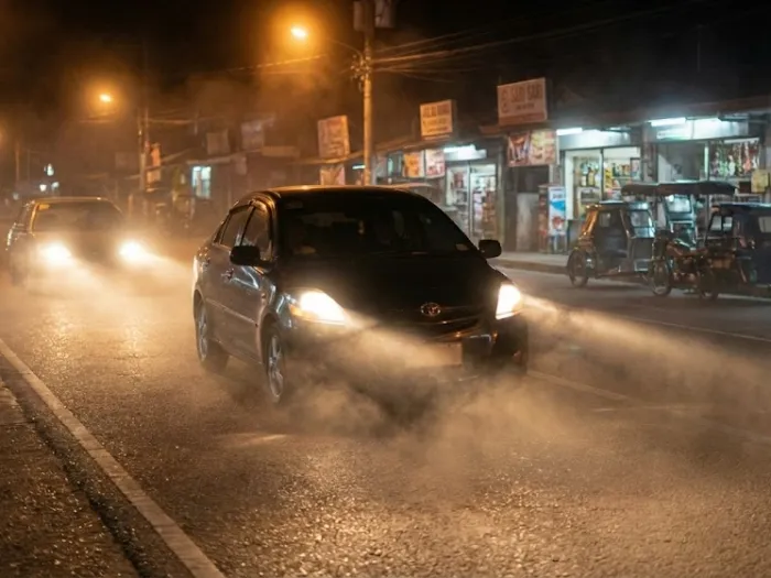 proper headlight use filipino drivers philippines Filipino driver using low-beam headlights responsibly at night.