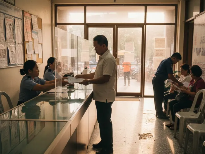 renew transfer update business permit philippines Filipino renewing or updating his business permit at a local city hall.